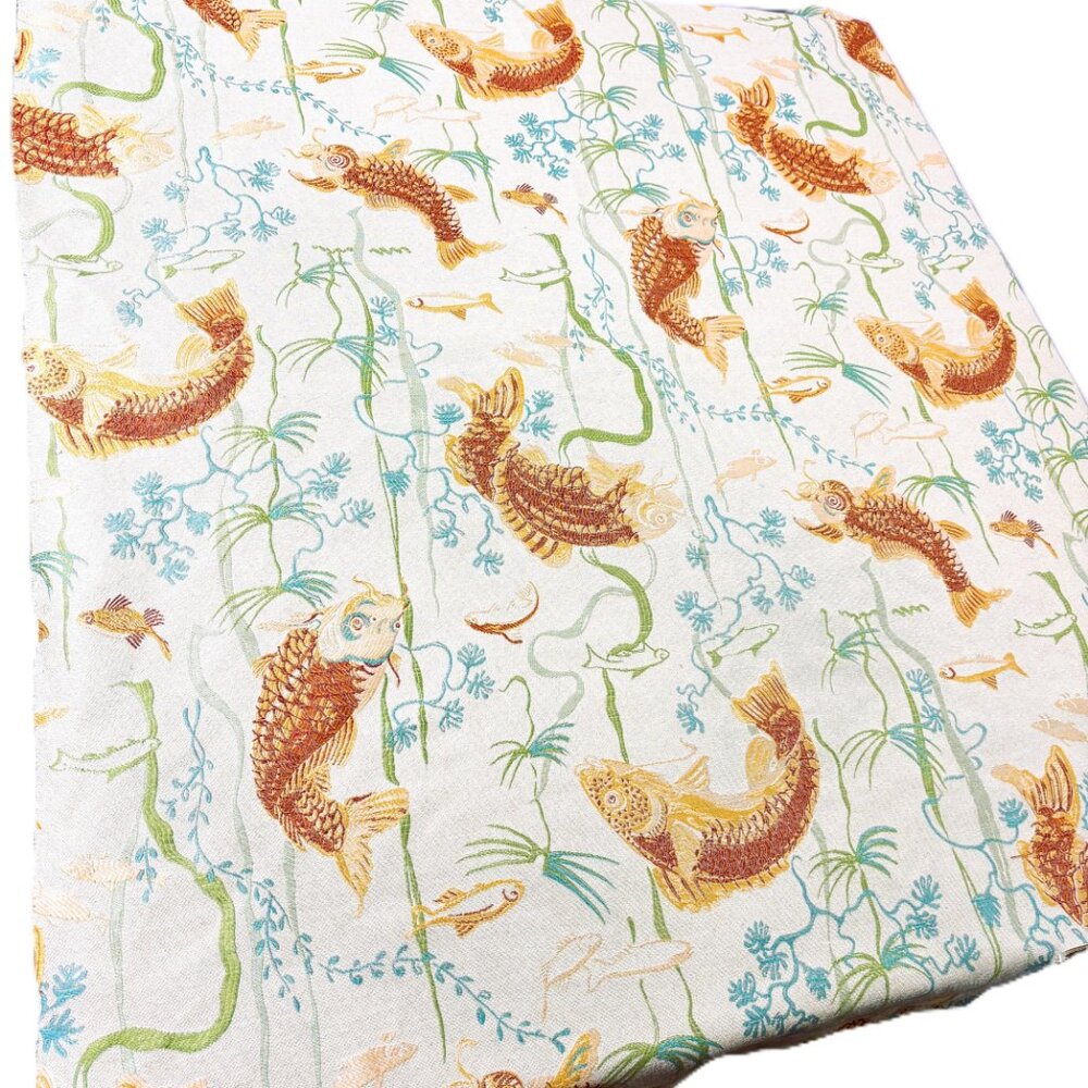 Koi Japanese inspired Jacquard woven Upholstery Fabric Remnant 40" x 52" NWOT - Picture 3 of 15